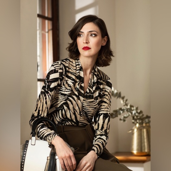 Joseph Ribkoff | Long Sleeve, V-Neck Animal Print Blouse - Picture 1 of 9